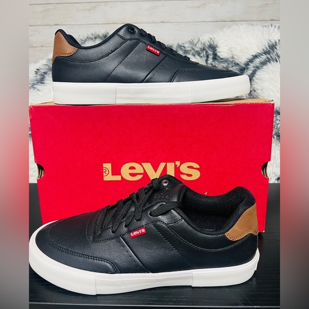 Levi's Men's Black Sneakers with Brown Accents